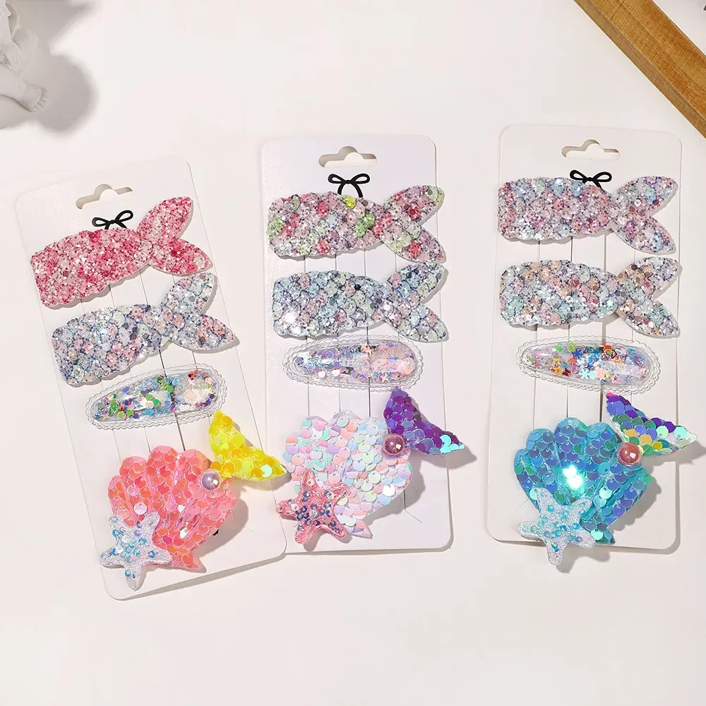 

4pcs Kids Sweet Hair Bangs Clip Set Fish Tail Printed Butterfly Hairpins Children BB Clips Barrettes Girls Accessories Headwear