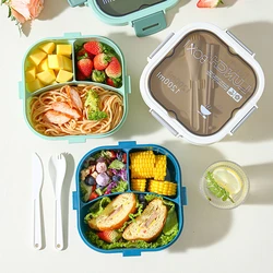 3 Grids Large Capacity Lunch Box For Children Student, Leakproof Bento Box, Multiple Grids Salad Sandwich Food Container 1200ML