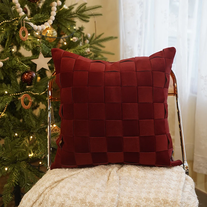 Throw Pillow Cover Home Decor, Modern Checkered Pattern Pillowcase, Luxury Soft Suede Couch Bed Pillow Cover for Living Room Bed