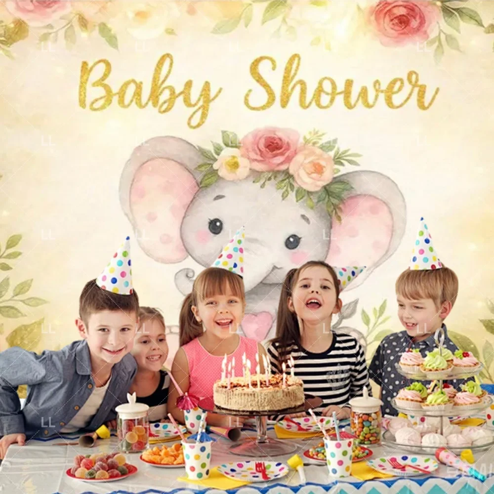 Niedliche Elefanten-Geburtstagsparty-Dekorationen, Hintergrund in Blau und Rosa für Jungen und Mädchen, Fotografie-Hintergrund, Babyparty-Dekoration, Geschenk für Neugeborene und Kinder – Detail 2