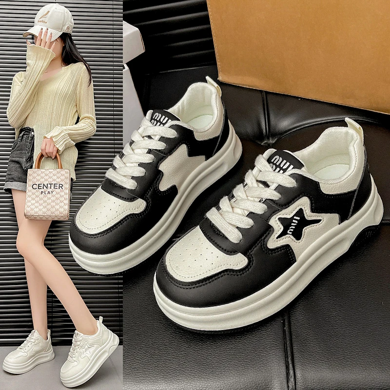 

Women's Platform Sneakers Star Design Lace Up Skateboard Flat Outdoor Comfortable Running Sports Shoes Tennis Jogging Sneakers
