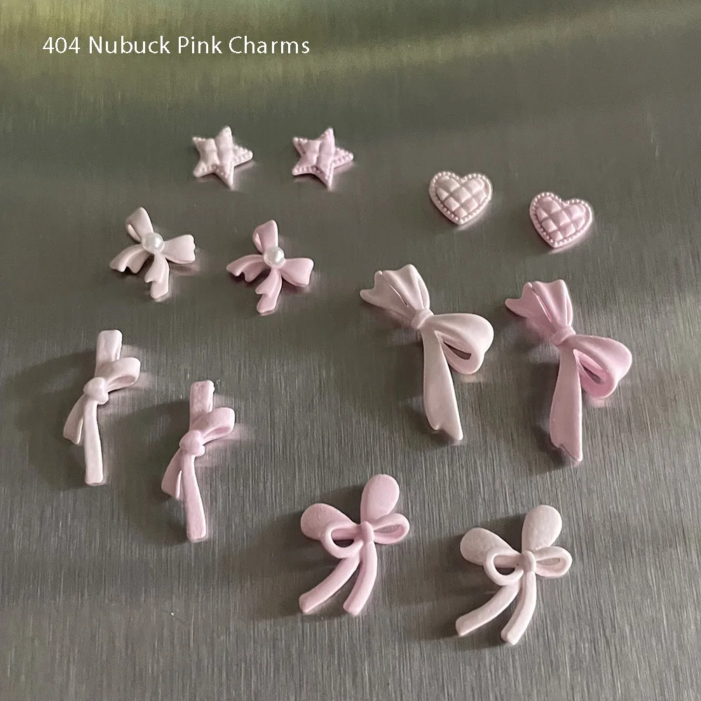 -Nabuk Pink- Summer Rose Pink Bowknot Charms Star Heart Bow alesche Sweety Cool Nailfit Metallic Alloy Nail Gel Ornament 404art