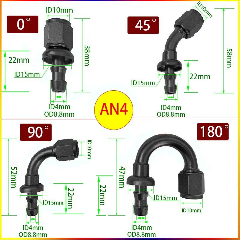 Universal AN4 AN6 AN8 AN10 AN12 Push-on-Schlauchanschlüsse für Kraftstoff- und Ölkühler 0 45 90 180 Grad Wiederverwendbarer Adapter Rot Blau – Detail 9