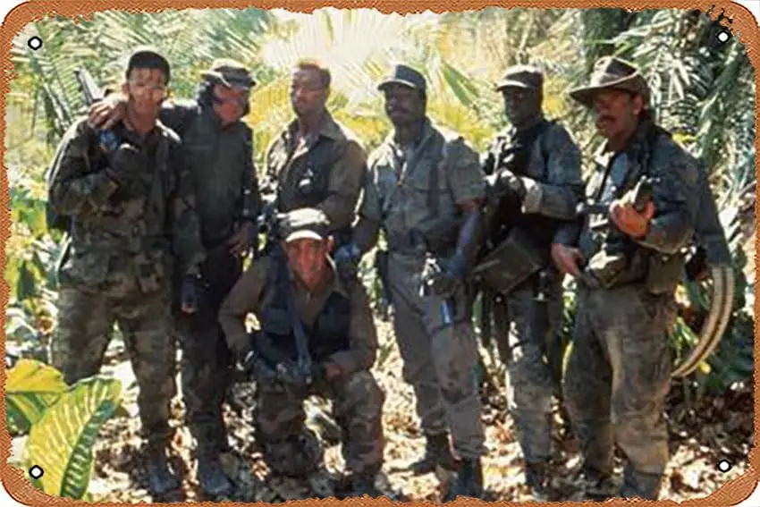 Metal Tin Sign  - PREDATOR, 1987 directed by JOHN McTIERNAN Arnold Scharzenegger, Carl Weathers (center) and Jese Ven Poster M