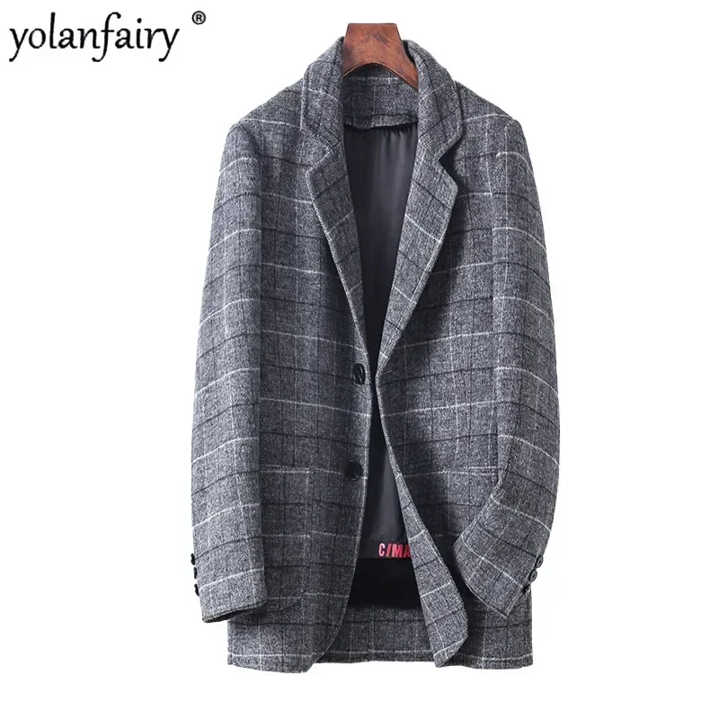 

New Double Sided Wool Winter Coat Men's Thick Detachable Fur Inner Wool Jackets for Men Plaid Suit Coats Fall Erkek Kışlık Mont