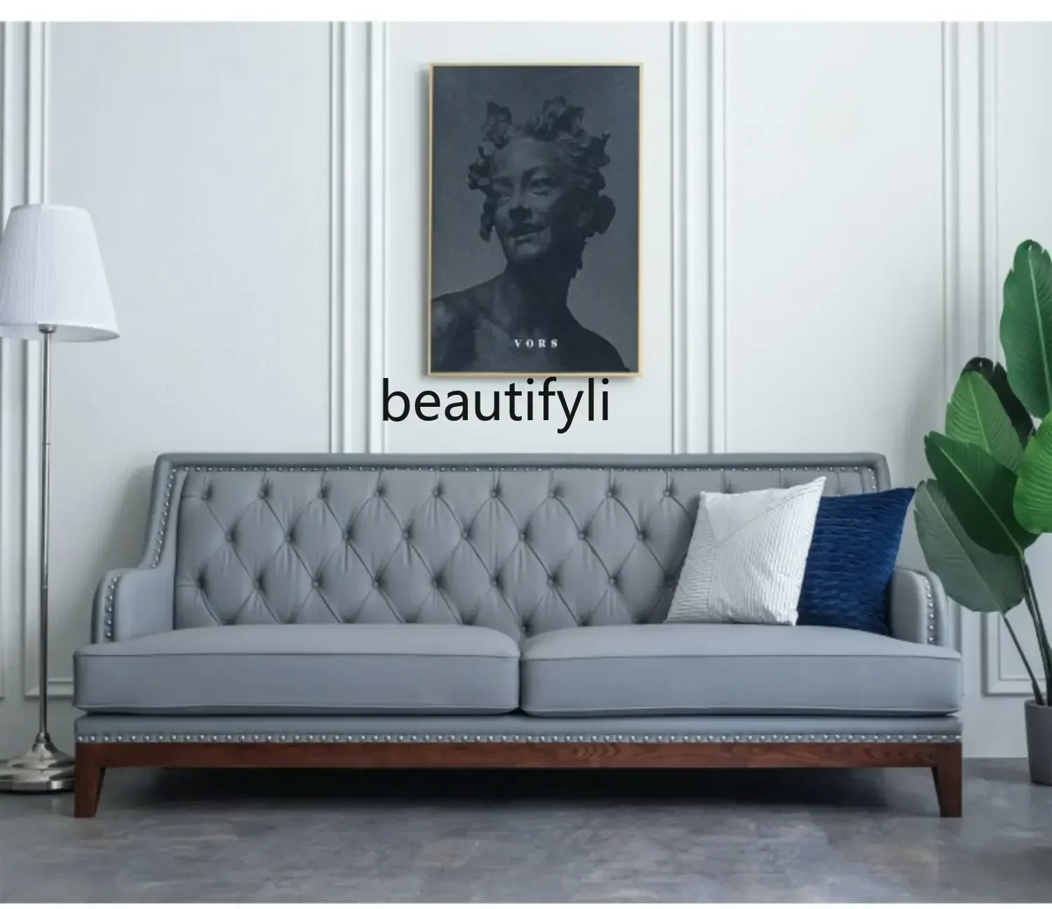 

YH8 Blue Leather Sofa Light Luxury Living Room Single Sofa First Layer Leather Cowhide Modern