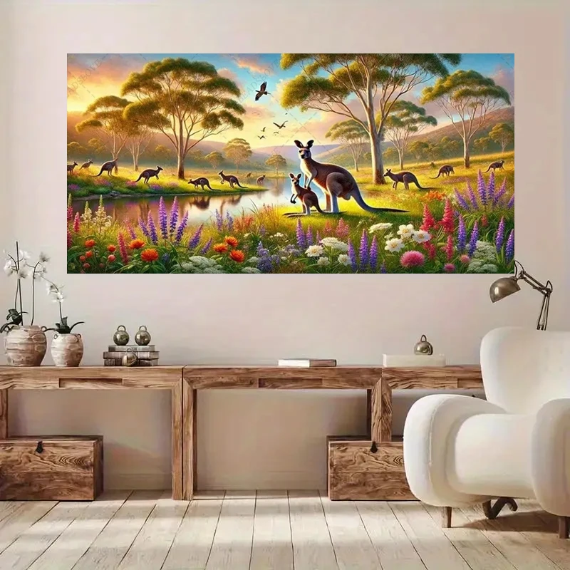 Stream Flowers Trees Scenery,Kangaroo Family Diamond art Painting Full Square Round Diamond Mosaic New 2026 Jewelry cross stitch