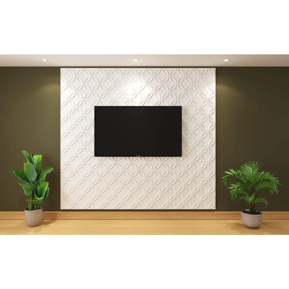 Panel de pared 3D de PVC con círculos entrelazados en cubierta blanca mate de 32 pies cuadrados, para decoración de paredes y techo interior para residencial o