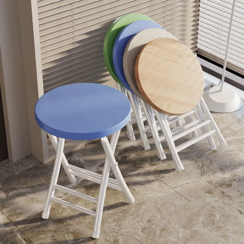 Modern Household Round Stool Fashion Dining Chair Portable Stool Outdoor Chair High Leg Metal Chair Simple Small Bench