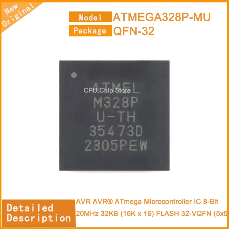 5Pcs/Lot  New Original   ATMEGA328P-MU ATMEGA328  AVR® ATmega Microcontroller IC 8-Bit 20MHz 32KB (16K x 16) FLASH 32-VQFN (5x5)