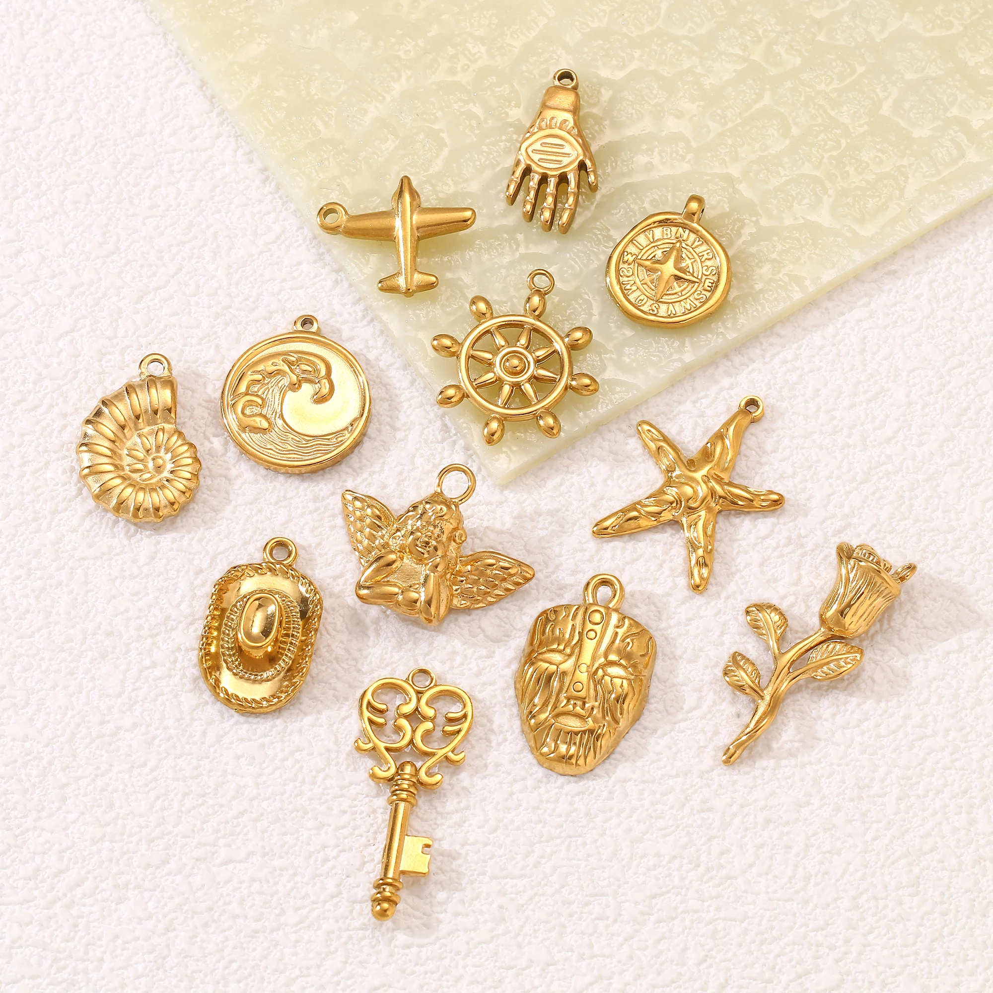 3Pcs Ship Helm/Key/Hat Charm for Jewelry Making Stainless Steel Personality Sailor Navy Pendant DIY Bracelets Necklace Accessory - view 2