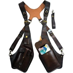Retro Anti-Theft Leather Double Shoulder Armpit Bag Outdoor Fashion Adjustable Wallet Phone Case For Men Shoulder Holster Bags