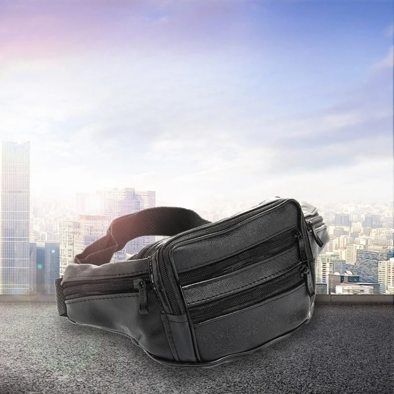حقيبة خصر رياضية خارجية متعددة الوظائف للرجال، حقيبة تسجيل النقود من جلد البقر بلون سادة، حقيبة كروس صغيرة محمولة #3