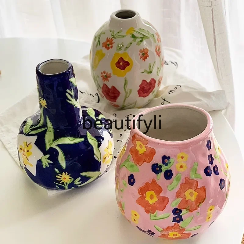 

ss D Super beautiful pure hand-painted hand-pinched irregular art ceramic flower arrangement vase