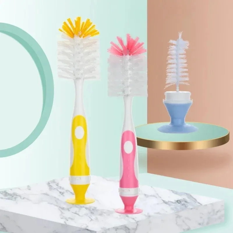 2 in 1 Mother-child Nylon Baby Bottle Cup Cleaning Brush Suction Stand Type Feeding Clean Tool Set