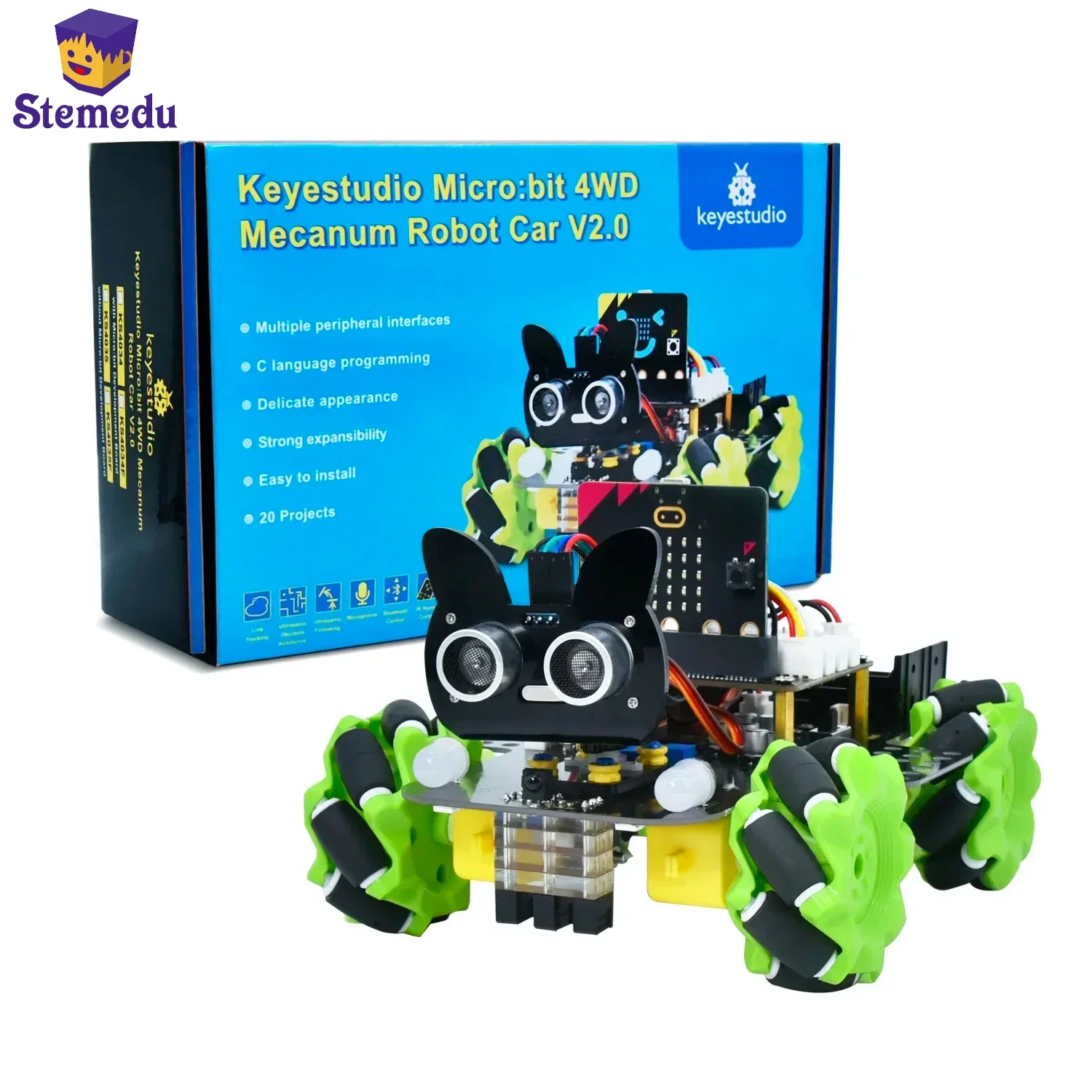 Keyestudio 4WD Microbit V2 Robot Car Kit Mecanum Smart For Micro:bit Robot DIY STEM Python Programming Remote Control Toy Hobby