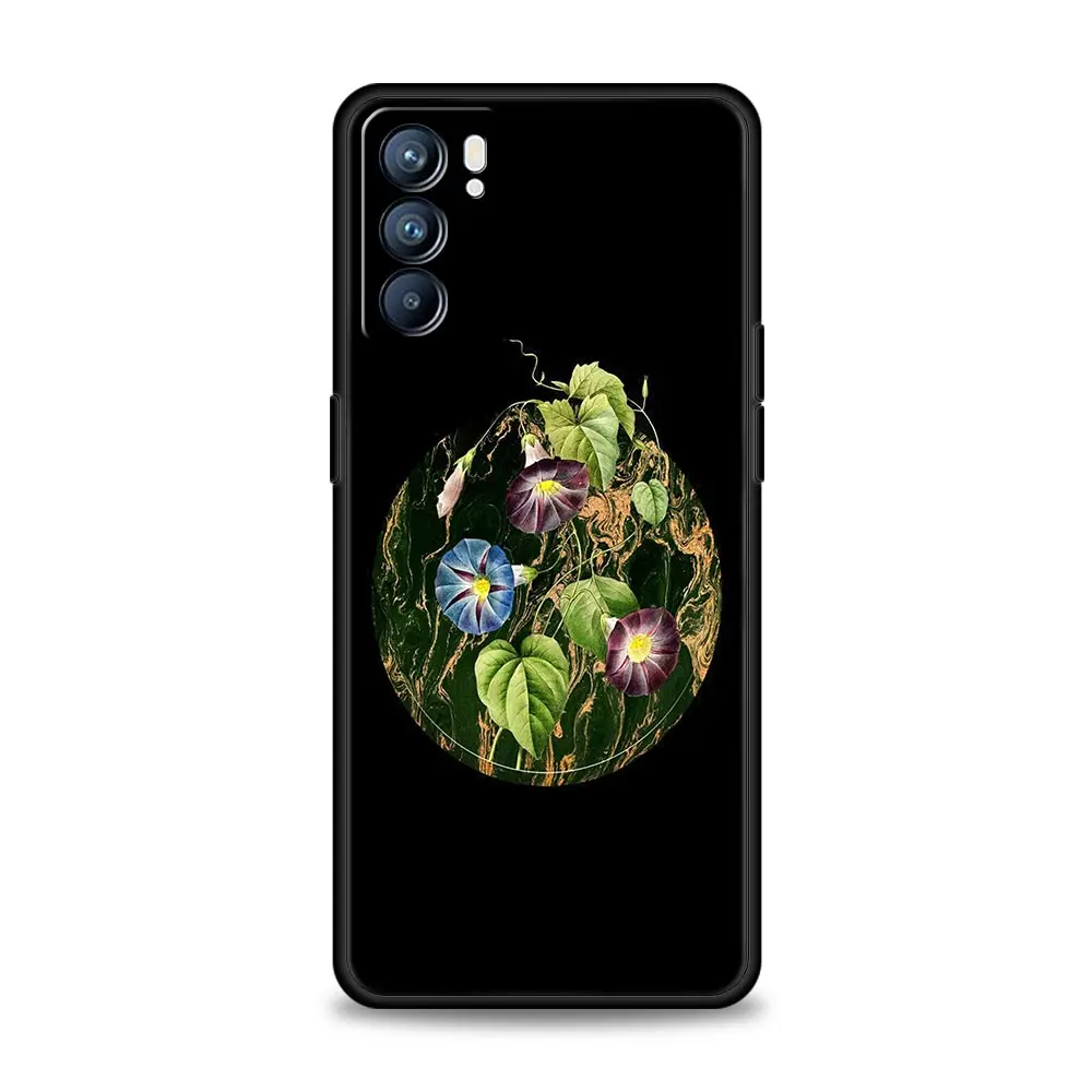 Vintage Flower Botanical Marble Phone Case For Oppo Find X5 A54 A53 A52 A9 2020 A15 A95 A16 A76 A74 Reno7 SE Reno6 Pro 5G Cover