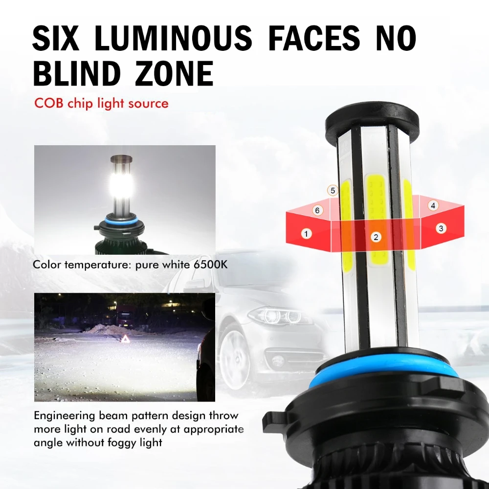 Series F-A9 Six-sided COB Chip LED Headlight Bulbs Integrated LED Car Light 2000lm*2 9005 9006 9007 H4 H7 H11 H13 9145 9140 LED Bulbs