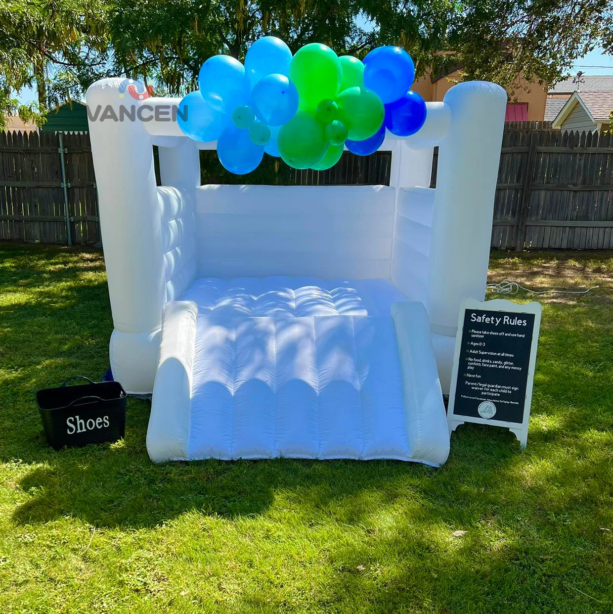 

12FT Inflatable White bounce house with Round Top and Wide Slide, Easy Setup Party Centerpiece for Weddings and Events