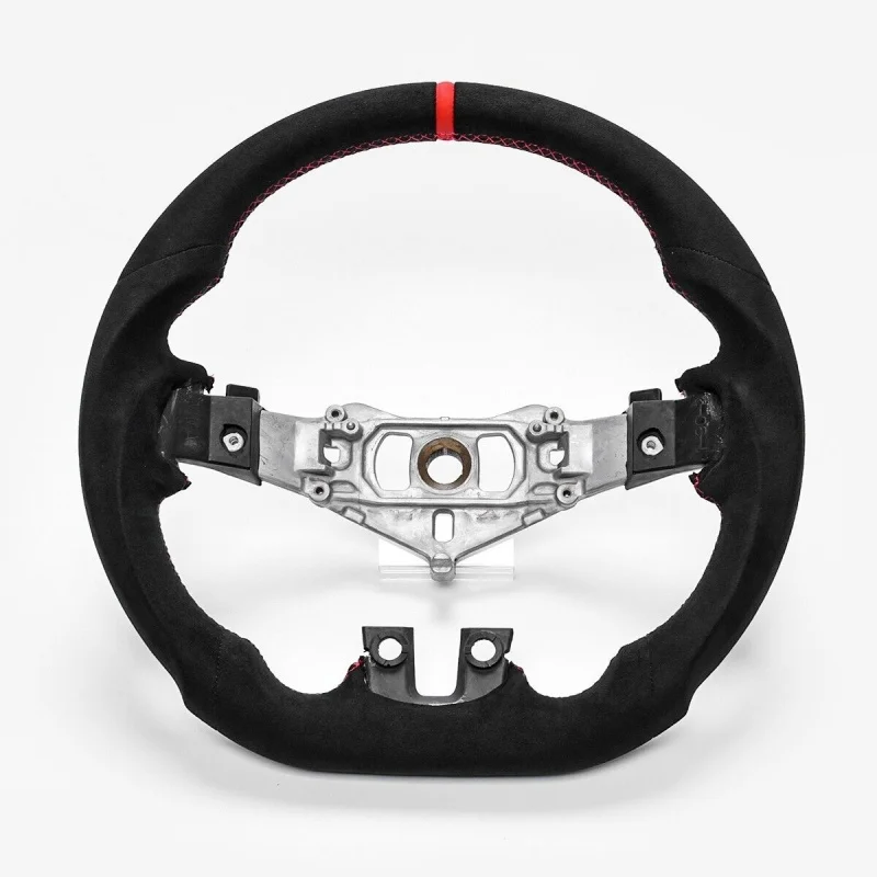 Full Suede Steering Wheel Compatible with Dodge 2012-2014, Red Flat Top Position Marker Line Sport Modified Steering Wheel