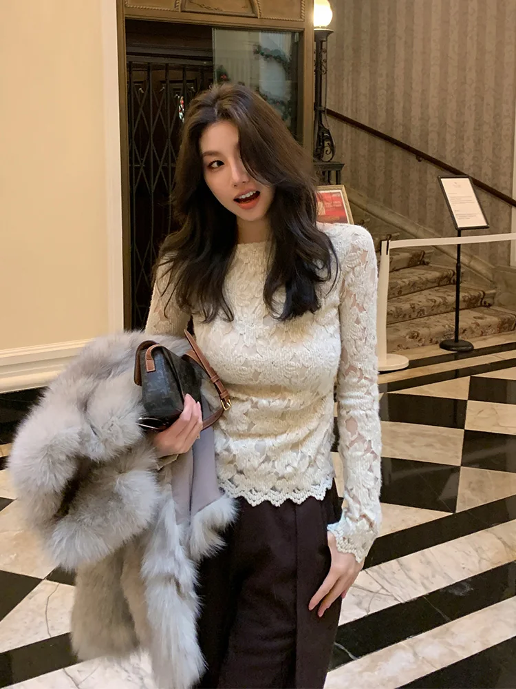 

ALONE SAVOR White Lace irt One-oulder Design Sensation Slimming Base Layer Me Top Women's Faion Original Design Polye...