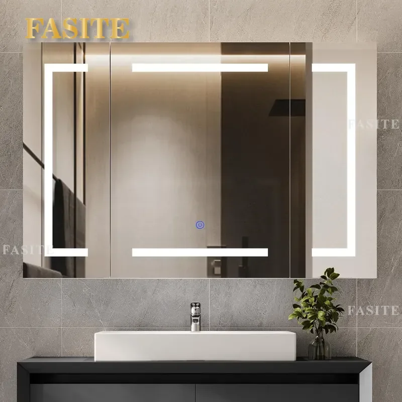 For Bathroom 304 Stainless Steel Nordic Smart Mirror Cabinet Multi-functional Separate Storage Box Toilet Organizer