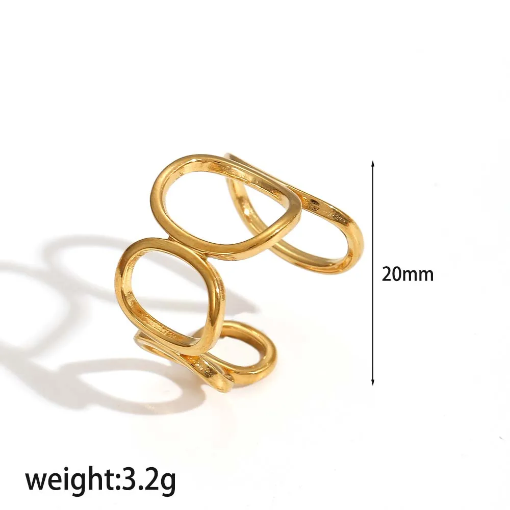 Neues Design Edelstahl Offener Ring mit Unregelmäßigen Geometrischen Linien für Damen, Wasserdicht, Modeschmuck – Detail 9