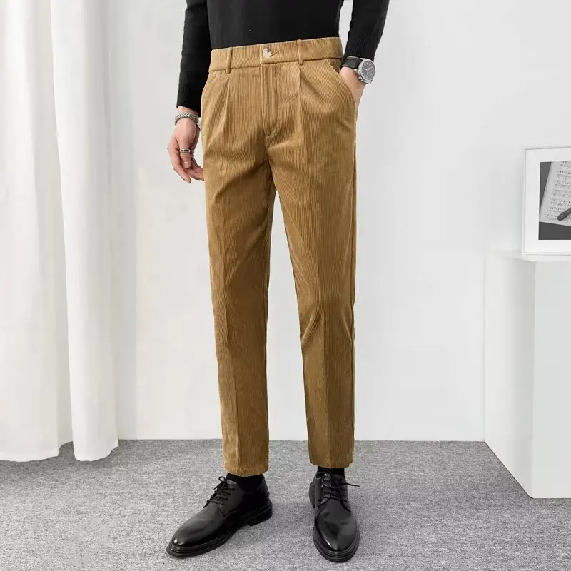 

Men's Corduroy Casual Pants Autumn New Straight Korean Fashion Business Draped Trousers Male High Street Black Gray Khaki Pants