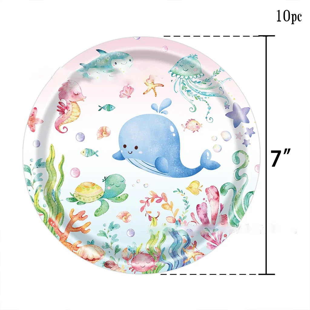 Ocean Animals Theme Disposable Tableware Whale Turtle Jellyfish Plates Cups Napkins Under The Sea Happy Birthday Party Decor