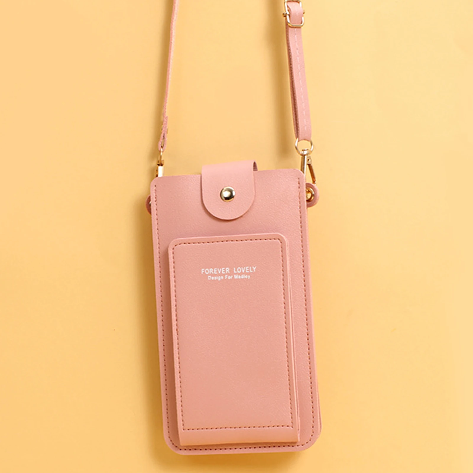 Small Crossbody Cell Phone Purse Zippered PU Cross Body Bag with 2 ID Card Windows for Mobile Phone Credit Cards Changes
