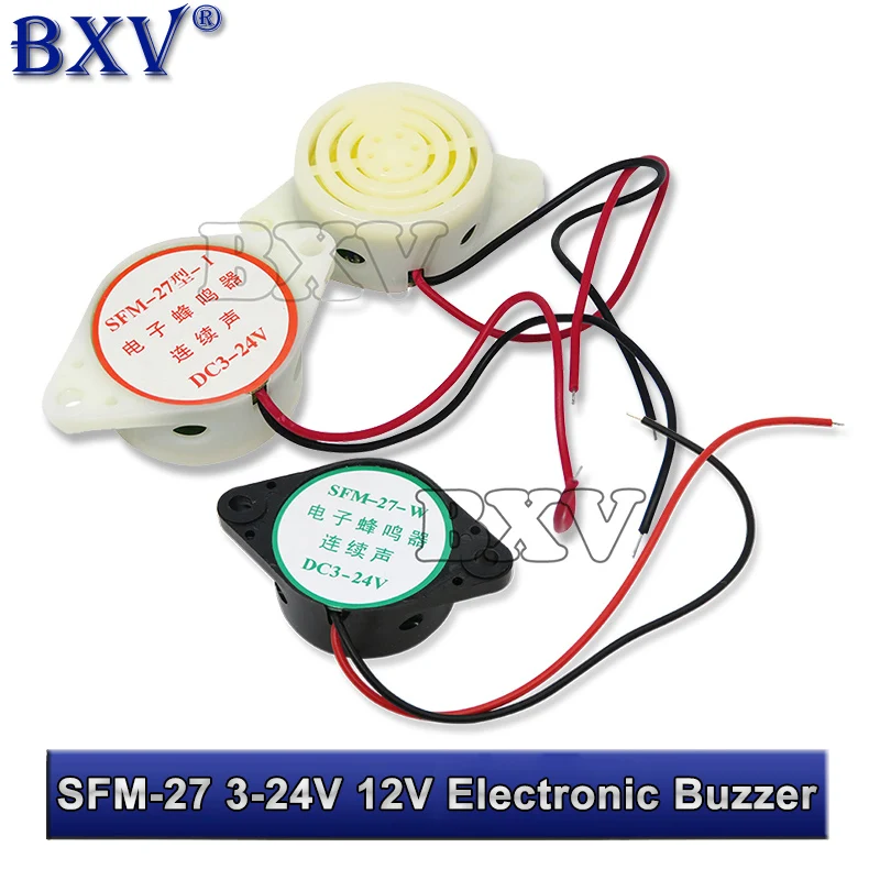 SFM-27 Alarm High-decibel 3-24V 12V Electronic Buzzer Beep Alarm Intermittent Continuous Beep For Arduino  White Black 1PCS