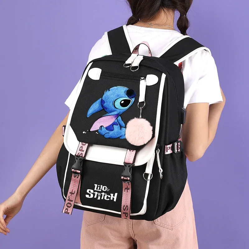 EE01 ¡3 unids/set Lilo Stitch mochila deportiva de dibujos animados para niña mochila portátil adolescente viaje escuela estudiante adolescente BookbaIo0!