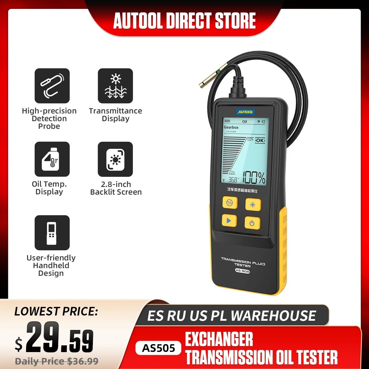 AUTOOL AS505 ATF Exchanger Transmission Oil Tester Digital Display for Automobile Gearbox oil Transmission  Tools