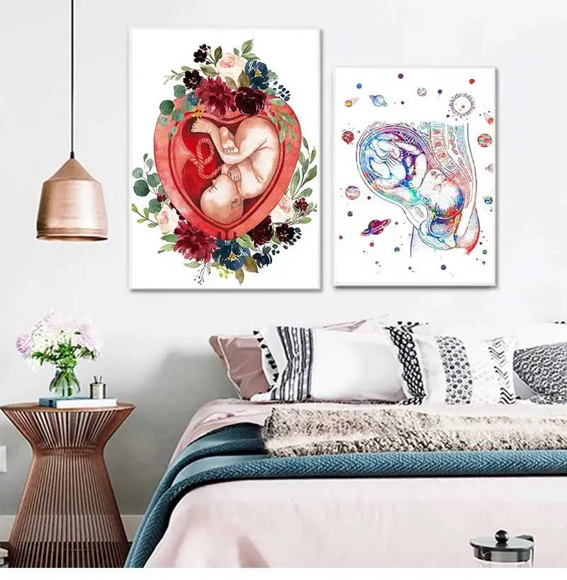 Watercolor Pregnancy Womb Canvas Wall Art Anatomy Poster Print for Midwife Baby Gift  NEW 2026