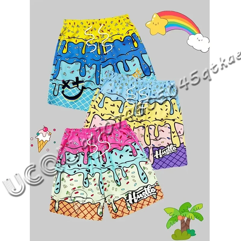 

Hawaii Women's Trend Ice Cream Graphic Sport Shorts Summer Casual Drawstring Waist Shorts Outdoor Men's Running Sportwear Shorts