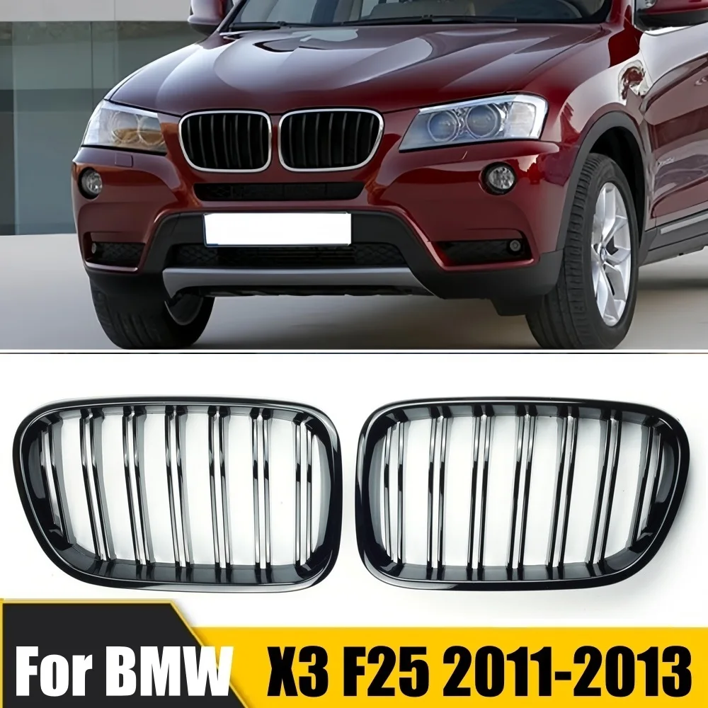 

1Pair Front Kidney Grilles Gloss Black For BMW X3 F25 2011 2012 2013 Replacement Racing Bumper Car Styling