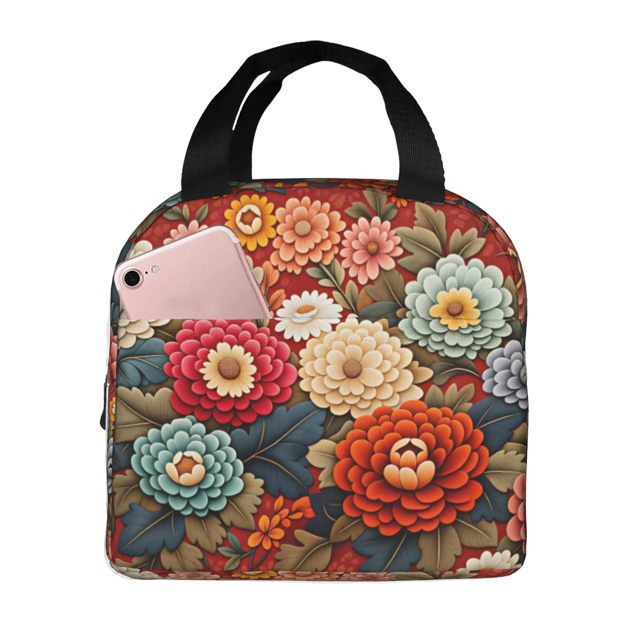 Trend Blooming Various 3D Peonies Floral Insulated Lunch Bag for Luxury High Floral Thermal Cooler Bento Box Beach Camping