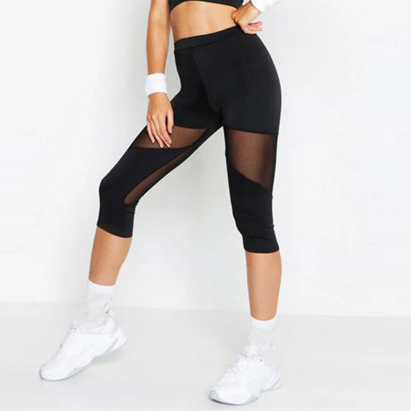 Black Patchwork Mesh Leggings Women\'s Jeggings Legins Women Leggins Female Elastic Pant Capri Women Fitness Leggings 줌바 웨어신상품