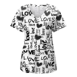 Love Nursing Scrubs Tops Nurse Uniform Animal 3d Print T-shirt Women Fashion V-neck Pocket Overalls Medical Uniforms Workwear