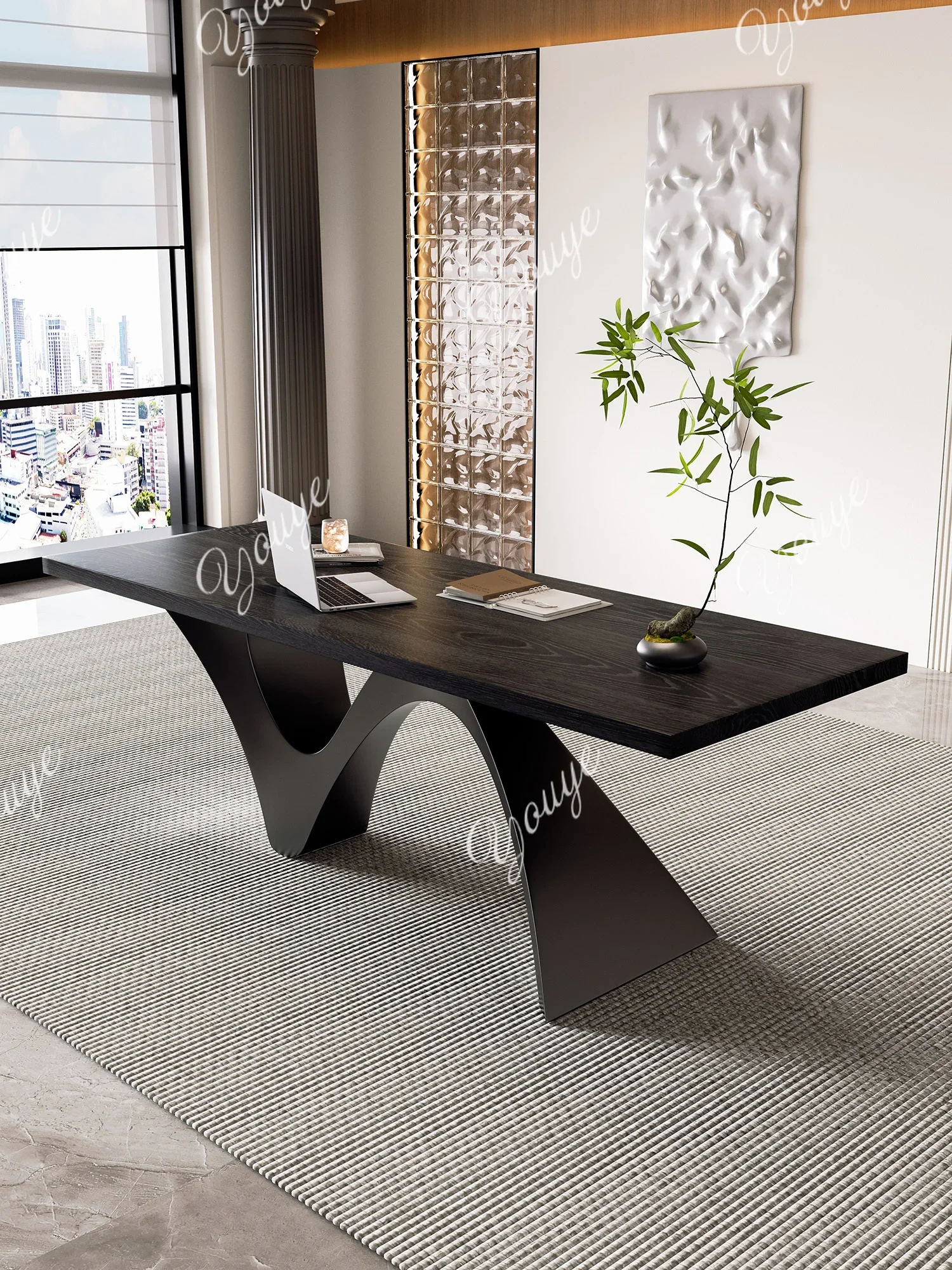 A49 Italian Light Luxury Solid Wood Small Boss Table Desk Independent Single Business Desk Modern Simplicity