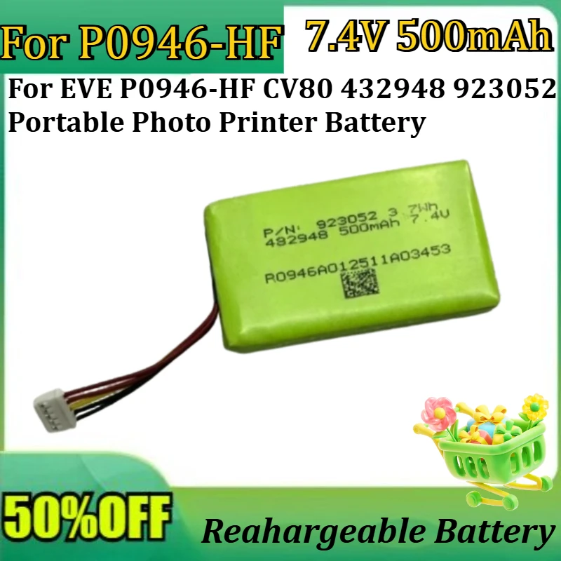 

New P0946-HF 7.4V 500mAh High Quality Battery for EVE P0946-HF CV80 432948 923052 Portable Photo Printer Battery 500mAh