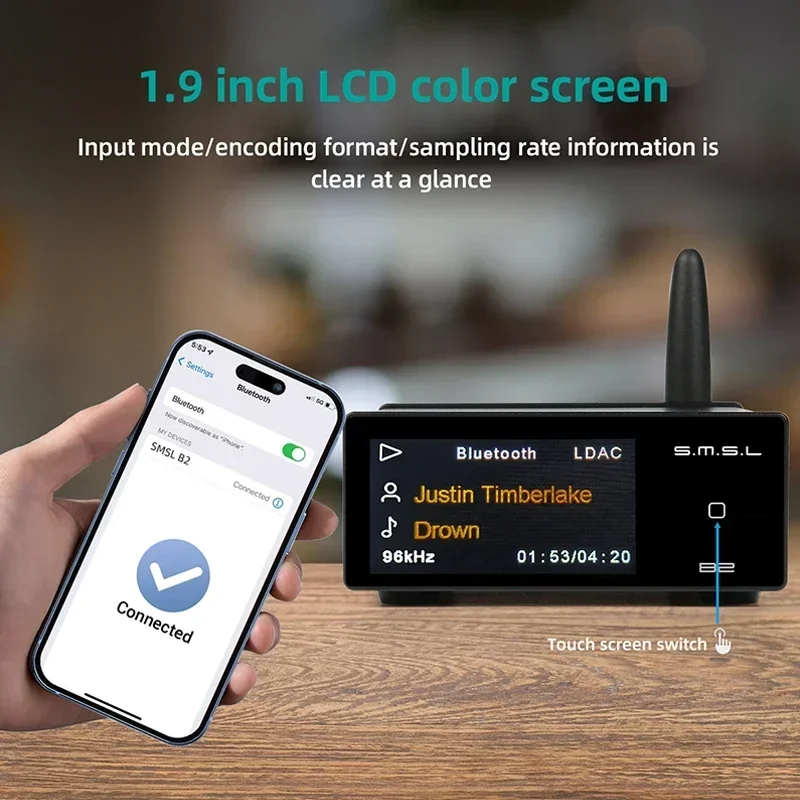 SMSL B2 konverter Audio Bluetooth 5.1, penerima DAC USB CS43131 Decoding pendapatan tinggi Bluetooth LDAC SBC AAC APTX/HD ApXT_LL AptX