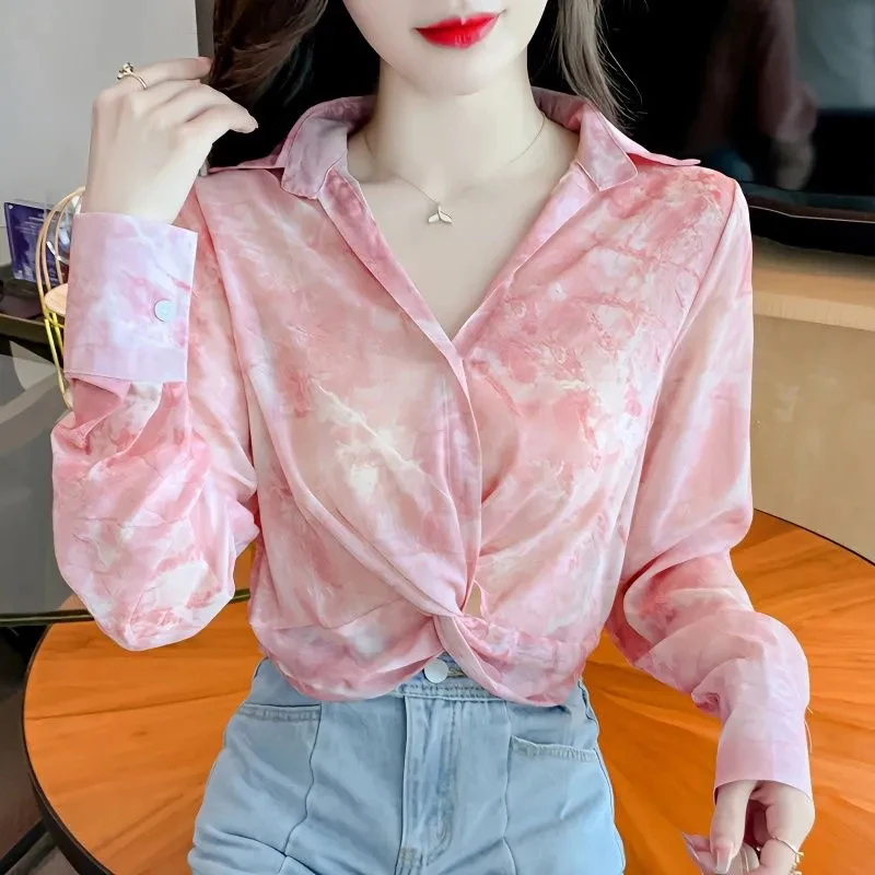 Printed Women Shirt Sloose Gradient Female Tops Summer Button Lapel Women Tops Sun Protection Chiffon Shirts for Women