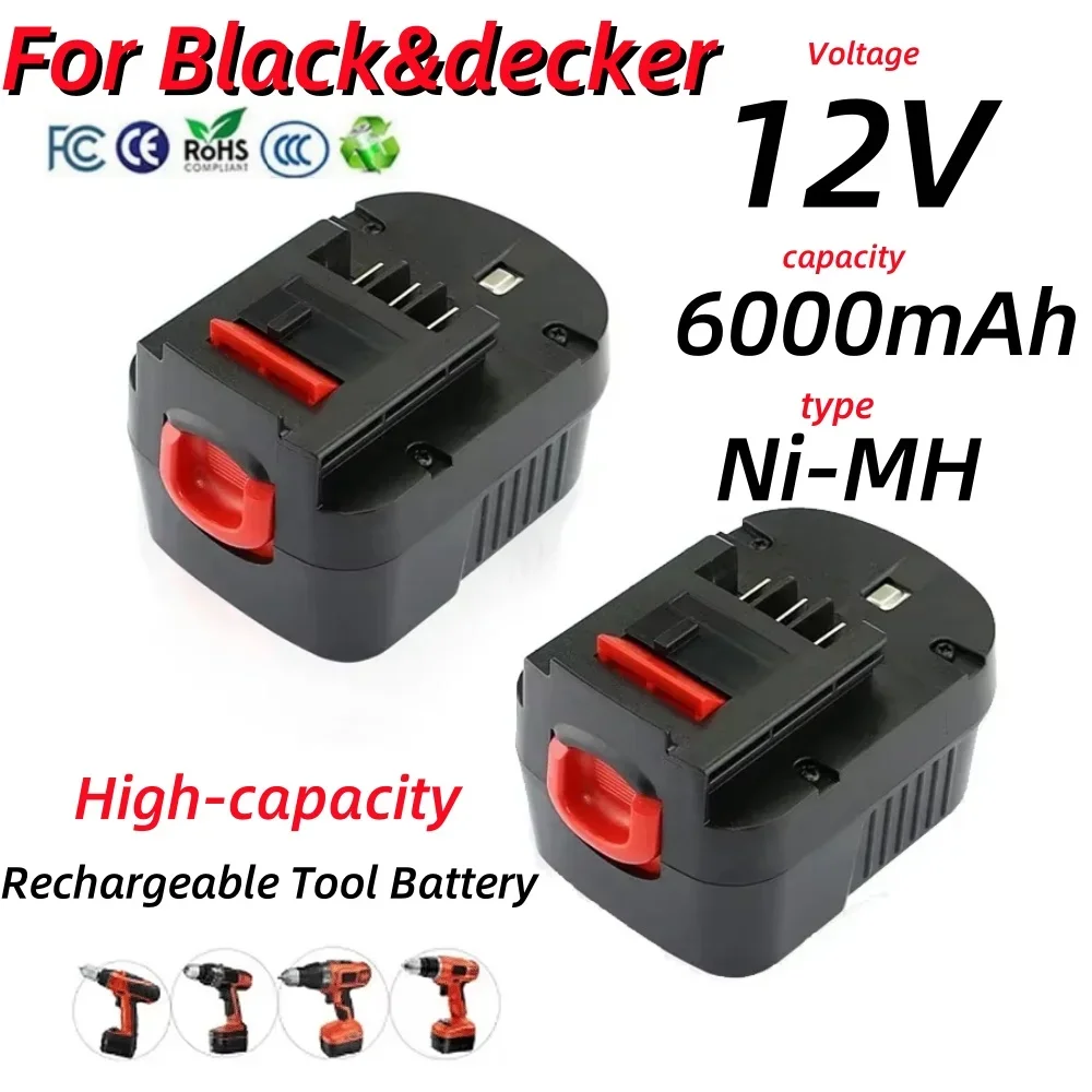 

12V 6000mah Rechargeable Tool Battery forBlack&Decker A12 A12EX FSB12 FS120B A1712 HP12K HP12 Ni-MH Replacement Drill Battery