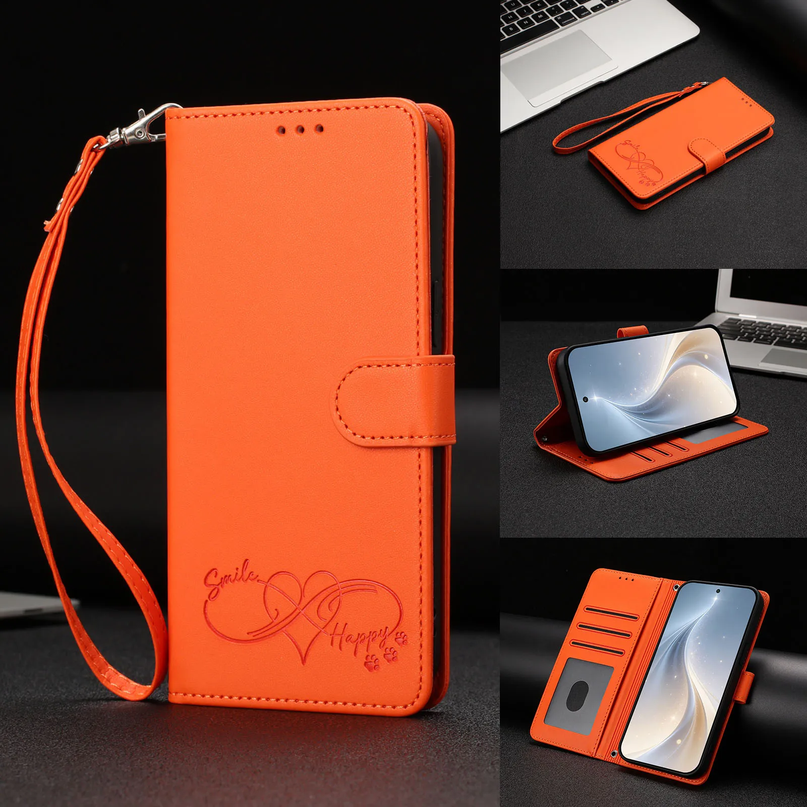 Love Heart Lanyard Leather Flip Case For Samsung Galaxy A57 A37 A27 A18 A17 A08 A07 Crossbody Wallet 3 Card Slot Phone Cover