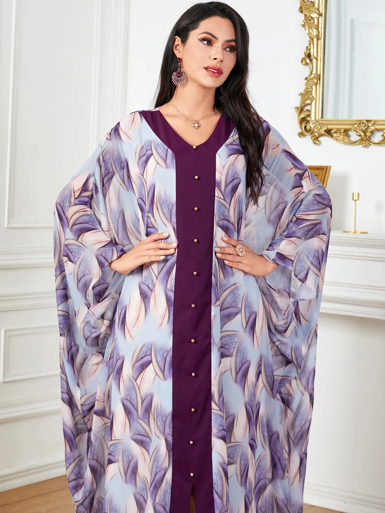 

Ramadan Print Loose Modest Abayas for Women Batwing Muslim Dress Turkey Kaftan Dubai Abaya Caftan Marocain Femme Djellaba Gown