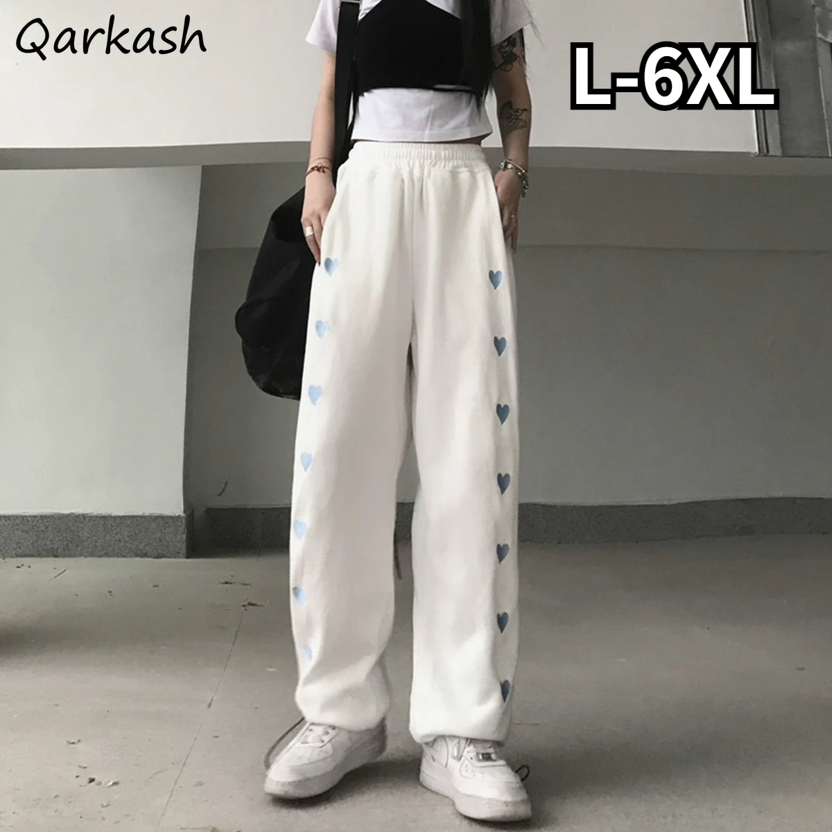 

Casual Pants Women L-6XL Loose Heart Embroidery Design Punk Boyfriend Girls Students Streetwear Ulzzang Spring Autumn Pantalones