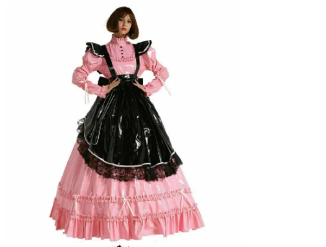 

Hot Cute Maid Pink French PVC Sissy Dress Cosplay Costume Adult Women's Fantasy Carnival Customization