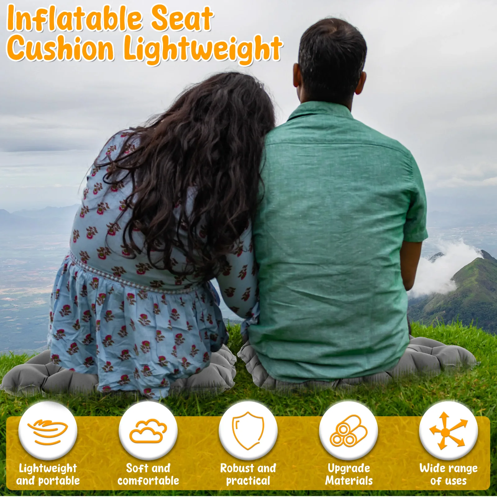 Inflatable Seat Cushion Portable Lightweight Travel Air Sitting Pad Outdoor Camping Sleep Cushion for Hiking Office Airplane Car