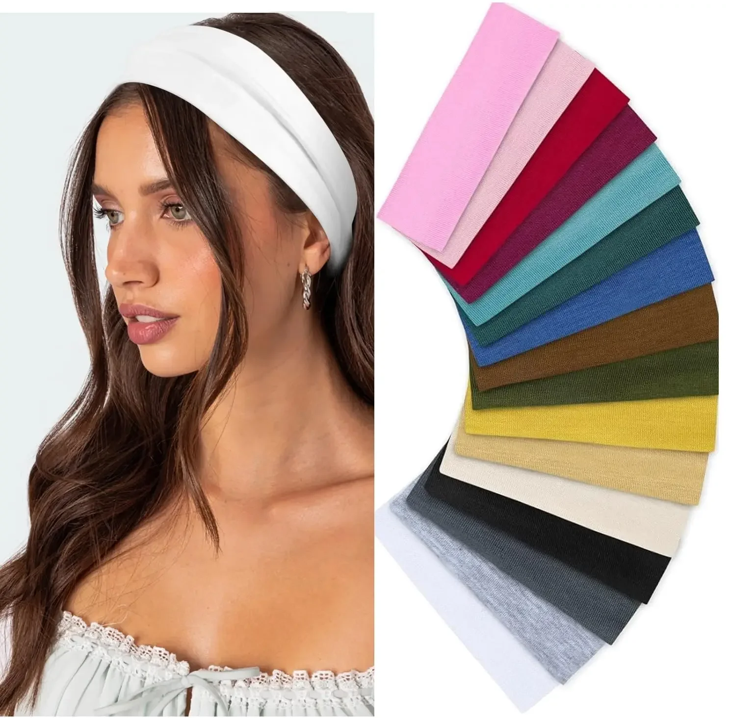 8/24pcsElastic Sports Headband with Wide Rim Yoga Sweat Wicking Headband Fashion Headband Hair Accessory Solid Color